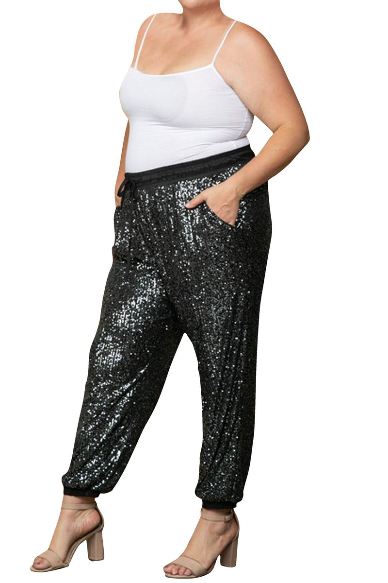 Black sequin joggers hotsell plus size