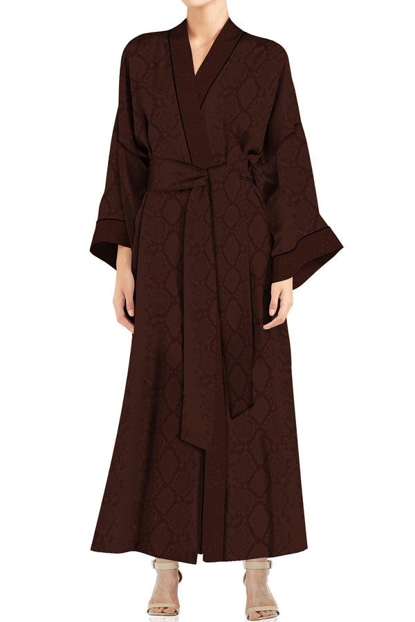 Kimono Solid Brown Robe in Midi Length