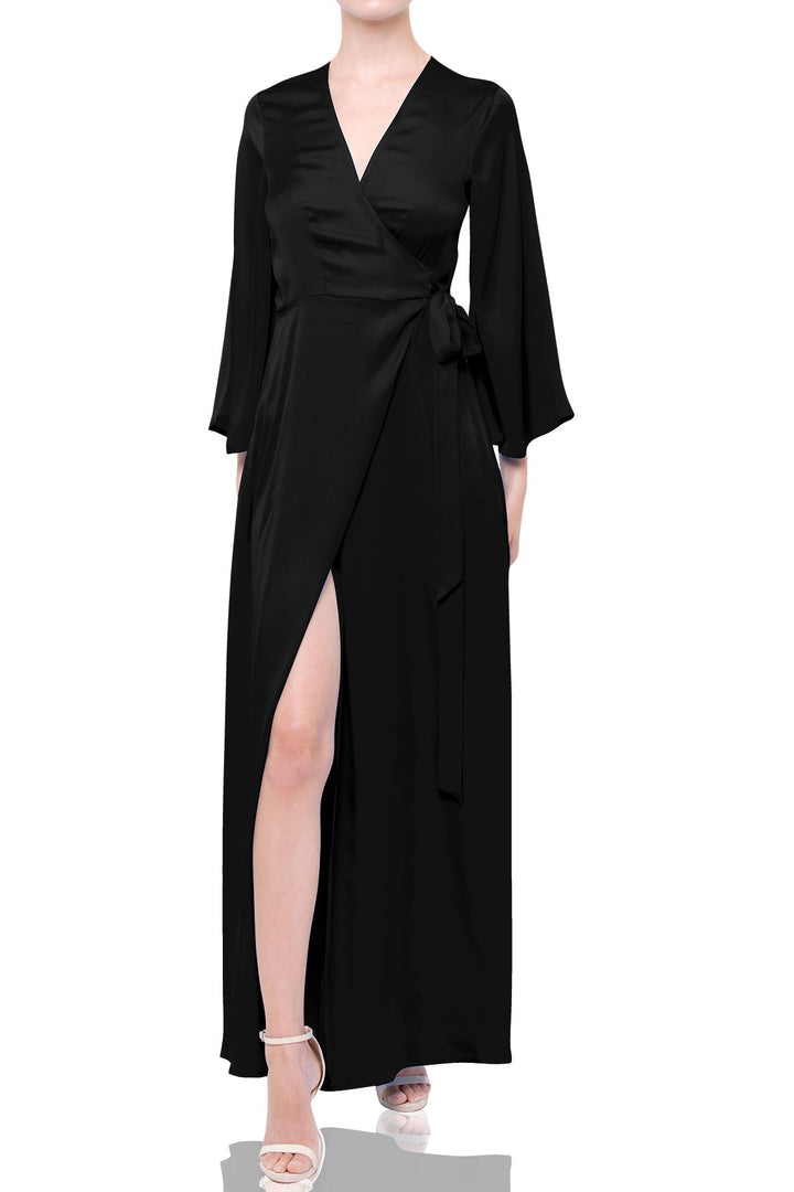 "floor length wrap dress"  "Kyle X Shahida" "long sleeve wrap dress" "wrap maxi dress"