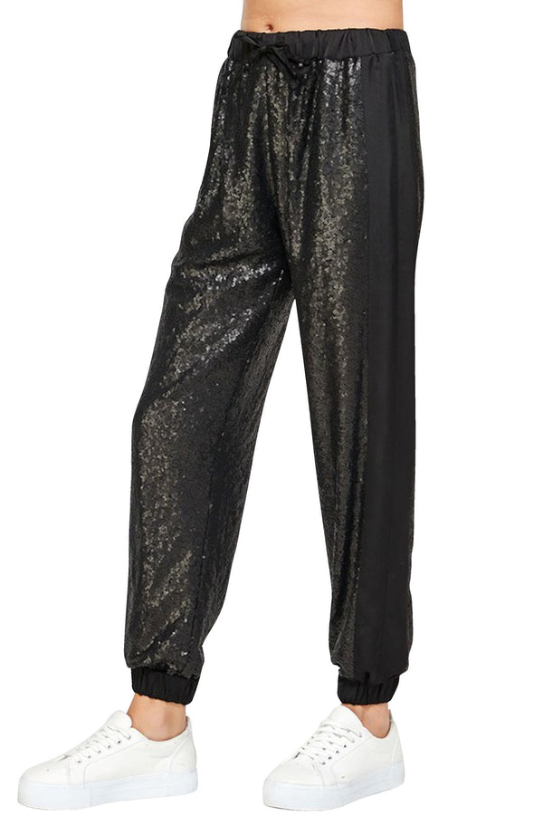 Black Sequin Jogger Pants