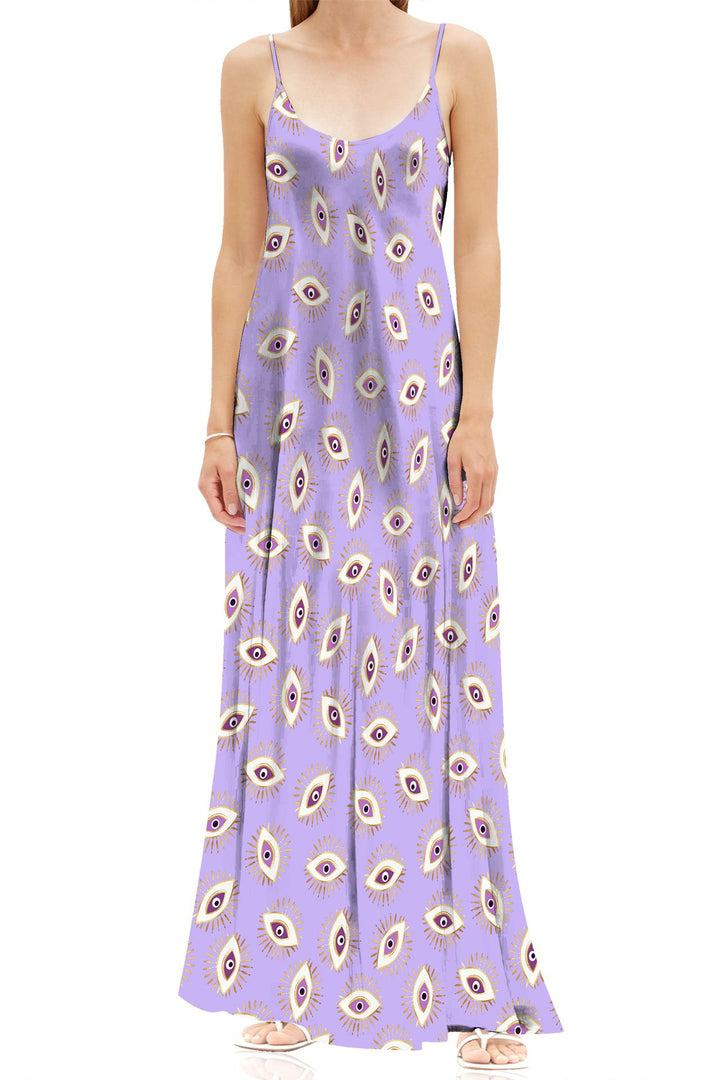 "long purple slip dress" "long silk slip dress" "Kyle X Shahida" "cami maxi dress"