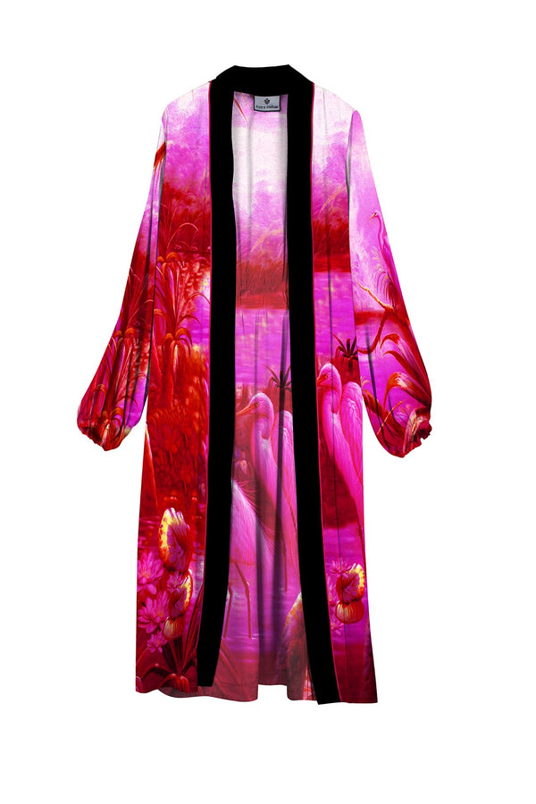 "pink silk robe" "Kyle X Shahida" "womens long silk robe" "robe dress silk" "printed silk robe" "Kyle Richards"