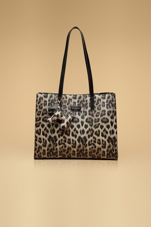 Animal Print Shoulder Bag With Keychain Charm