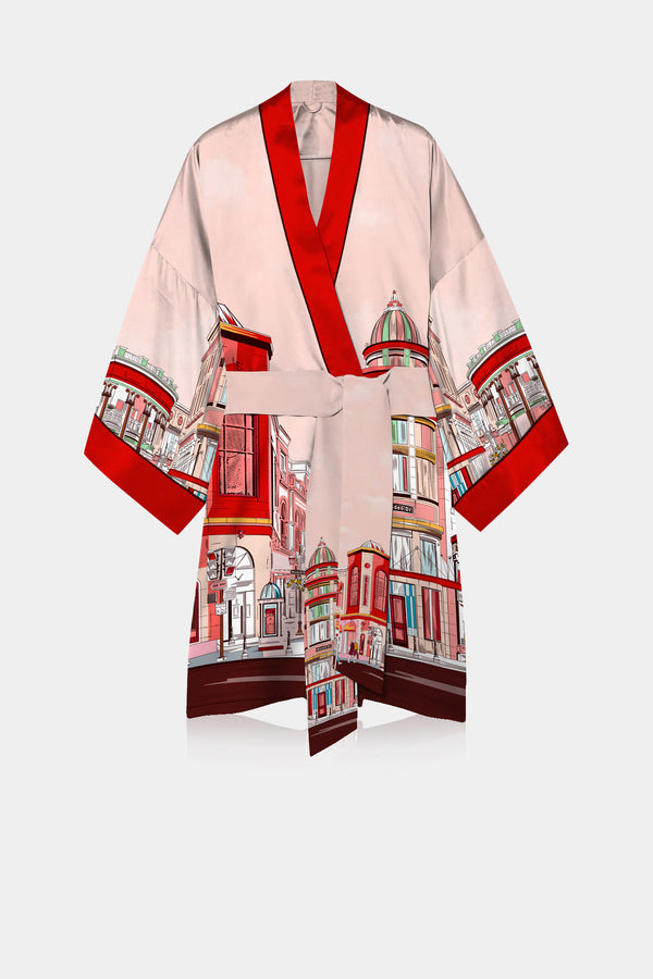 short silk robes for women, short silk robe womens, red lace robe, Rodeo Drive Collective, Kyle X Shahida,