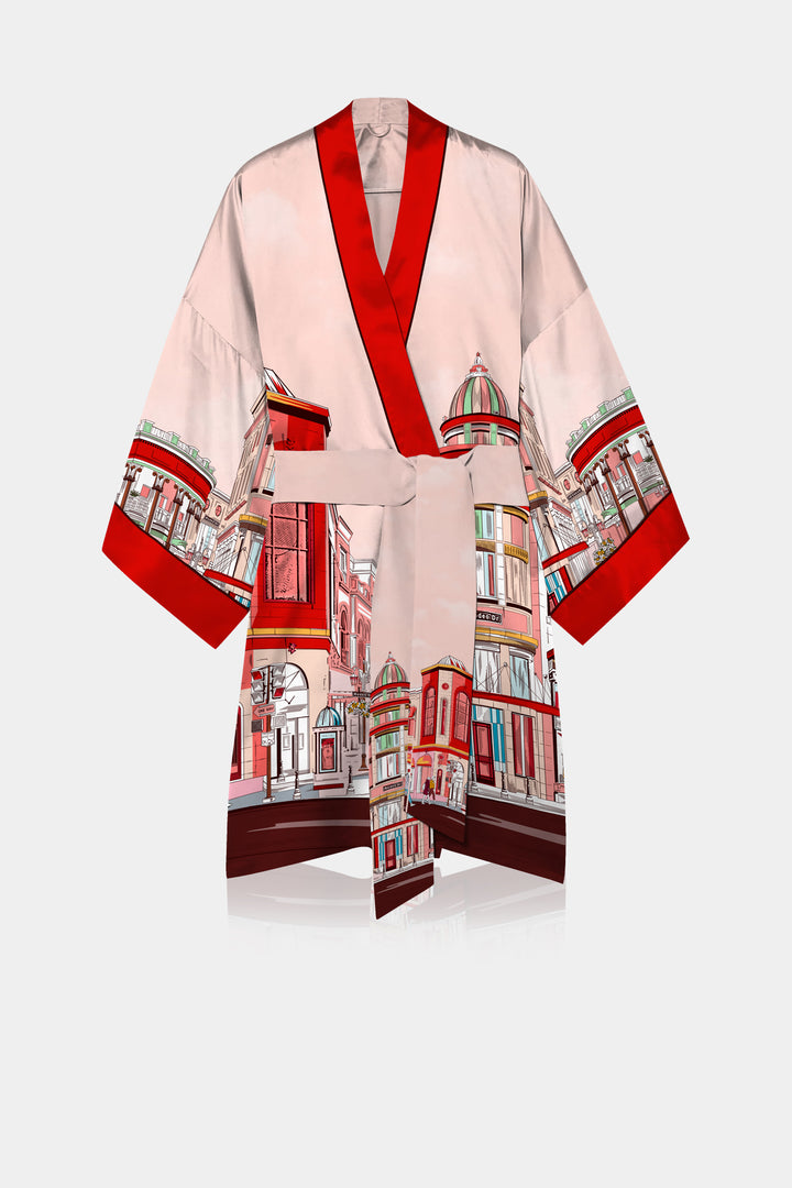 short silk robes for women, short silk robe womens, red lace robe, Rodeo Drive Collective, Kyle X Shahida,