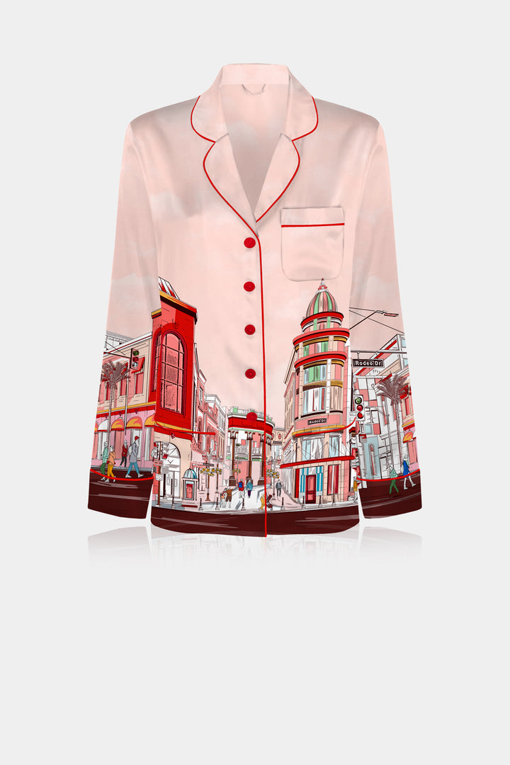 silk shirt, Rodeo Drive Print, Kyle X Shahida, shirts for women,
dressy tops for women,