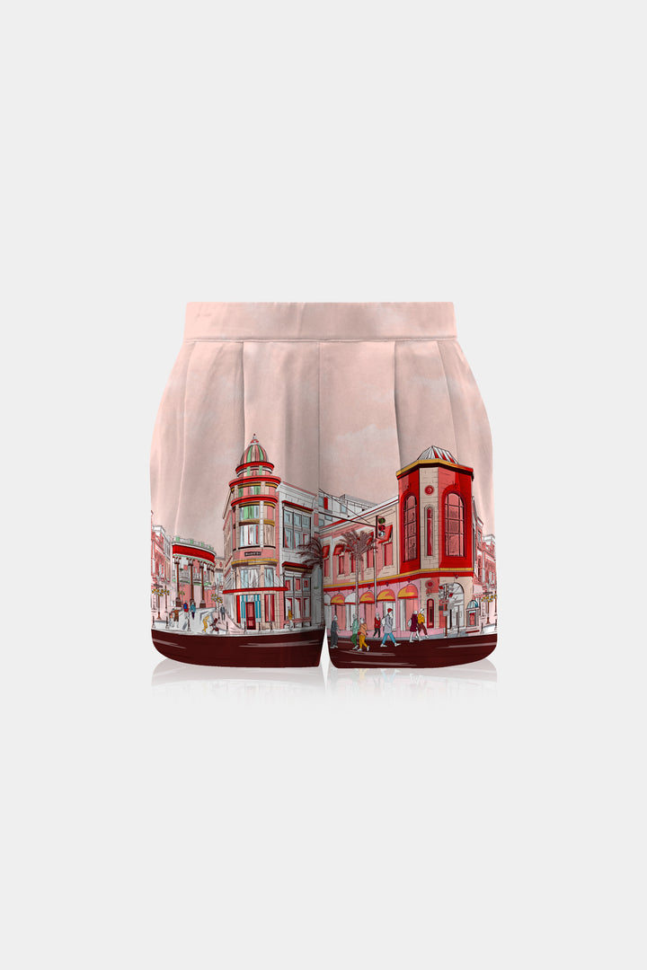 red dressy shorts,
cute red shorts,
womens shorts printed,
Kyle X Shahida, Rodeo Drive Print,