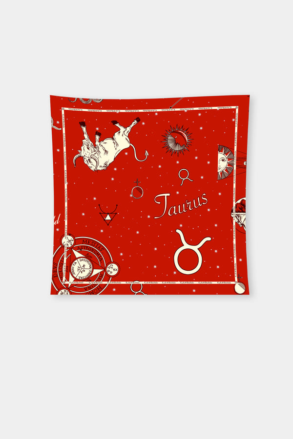 Taurus Zodiac Print Red Scarves