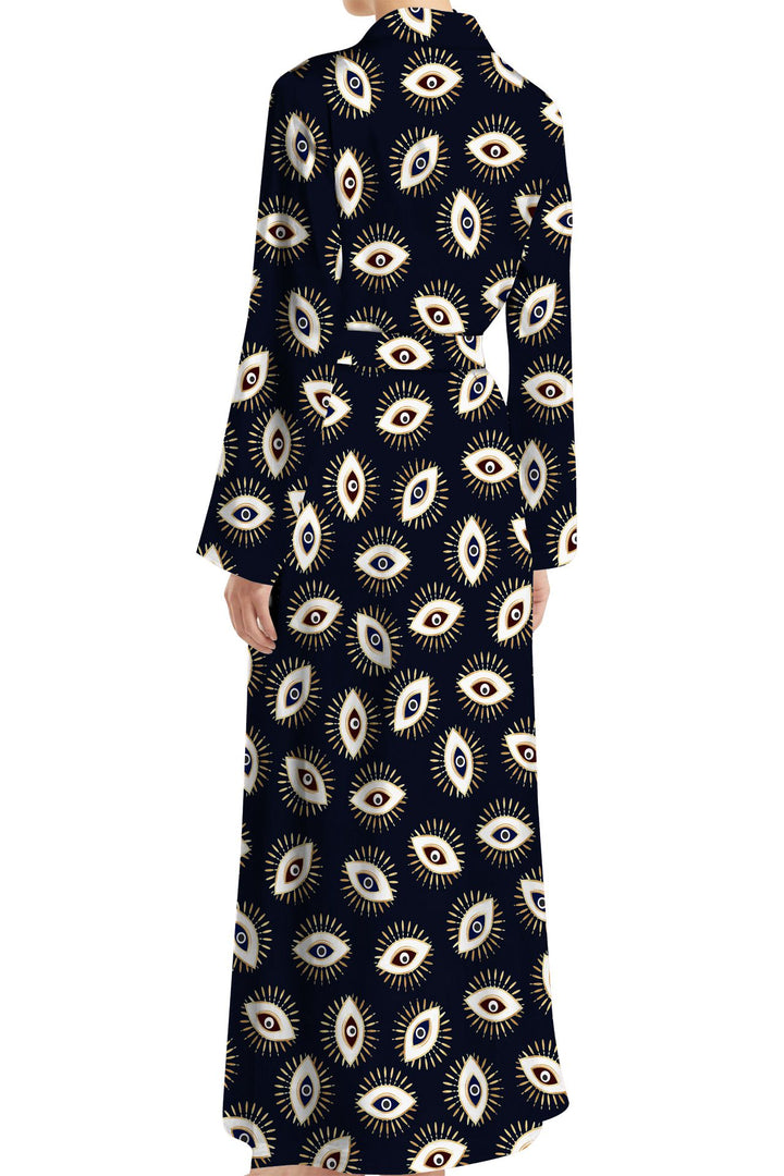 "printed wrap dress"  "Kyle X Shahida" "long sleeve wrap long dress" "wrap dresses for women""wrap front maxi dress" "maxi womens wrap dress" "Kyle X Shahida" "evil eye print"