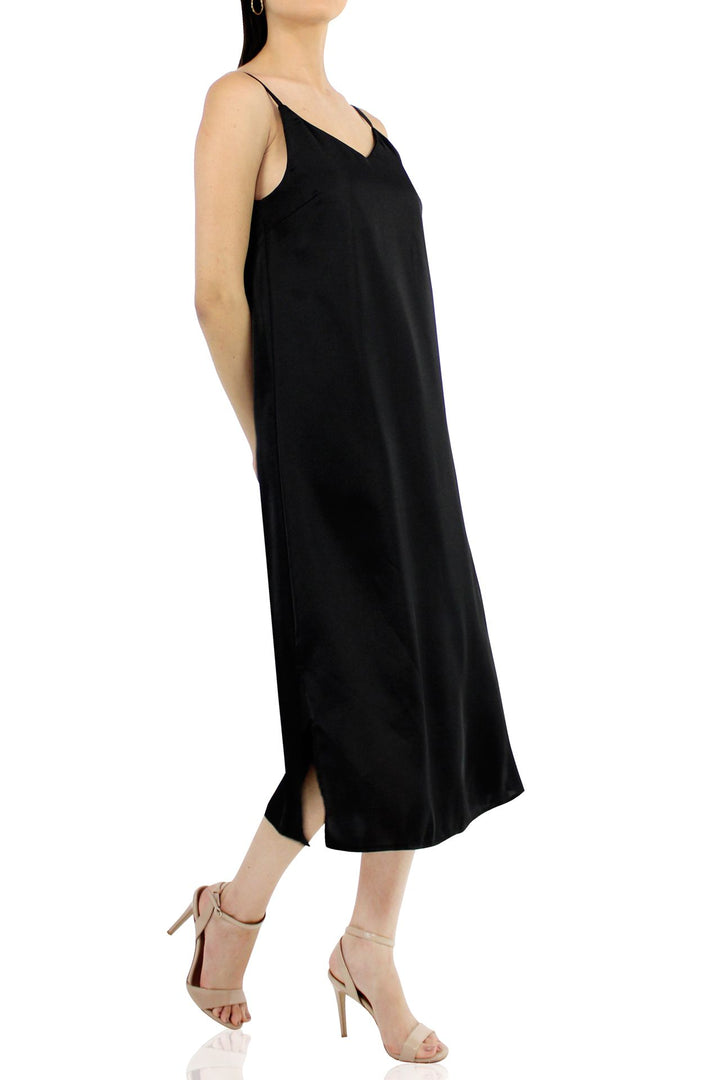 "womens slip dress" "Kyle X Shahida" "silk slip dress midi" "black silk midi dress"