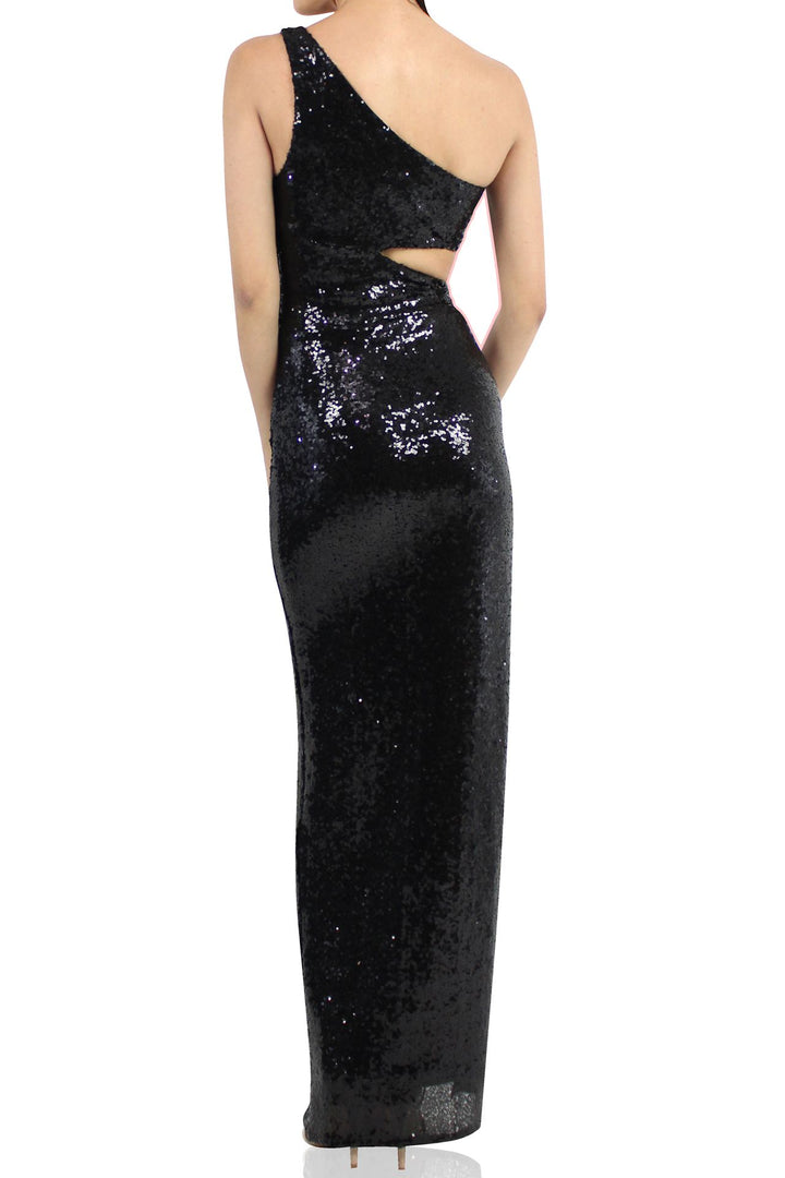 "black sequin cocktail dress" "Kyle X Shahida" "black one shoulder sequin dress" "womens cut out dress"