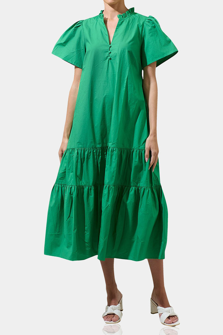 Kyle X Shahida,
Midi dresses,
tiered midi dress,
short sleeve dress,