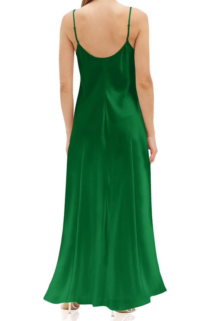 "green silk slip" "floor length slip dress" "Kyle X Shahida" "camisole maxi dress"