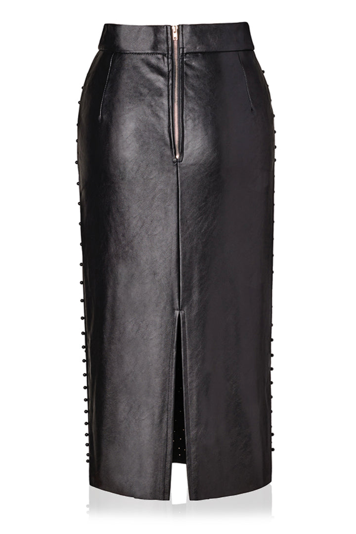 "black leather skirt" "Kyle X Shahida" "high waisted skirt leather" "faux leather womens skirt"