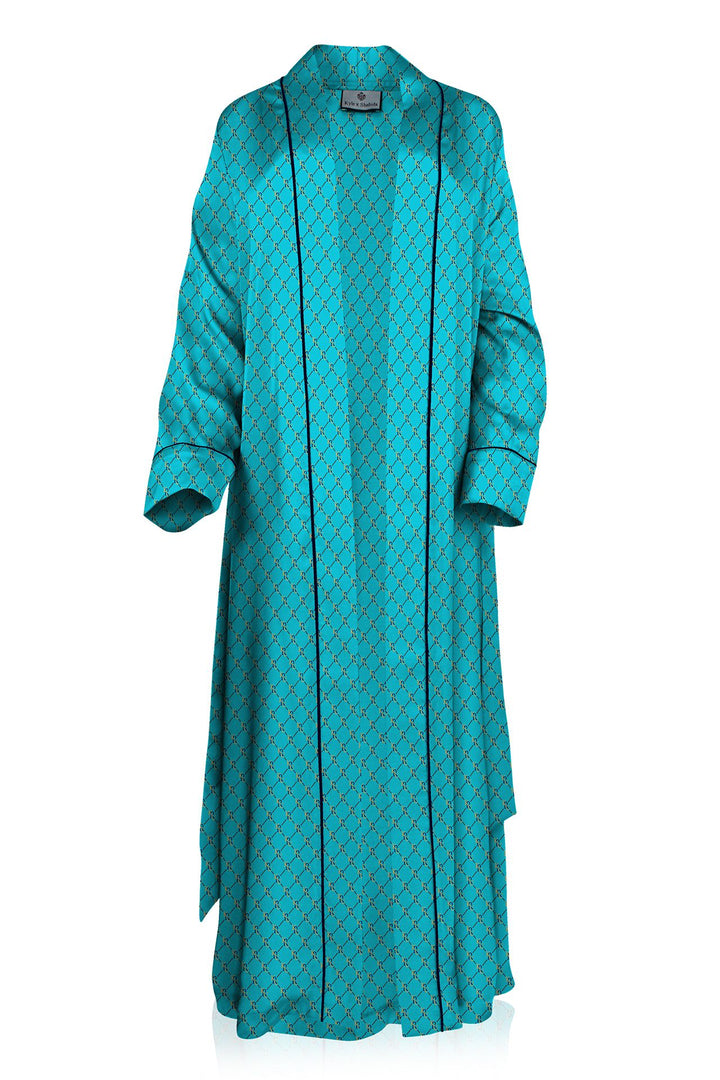 "silk kimono robe womens" "light blue silk robe" "womens long kimono robe" "Kyle X Shahida" 