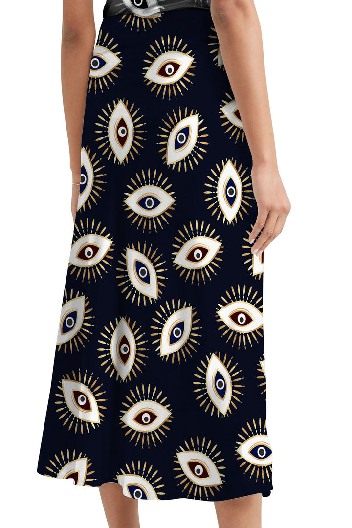 "black midi skirt women"  "Kyle X Shahida" "printed skirt midi" "black midi skirt with split"