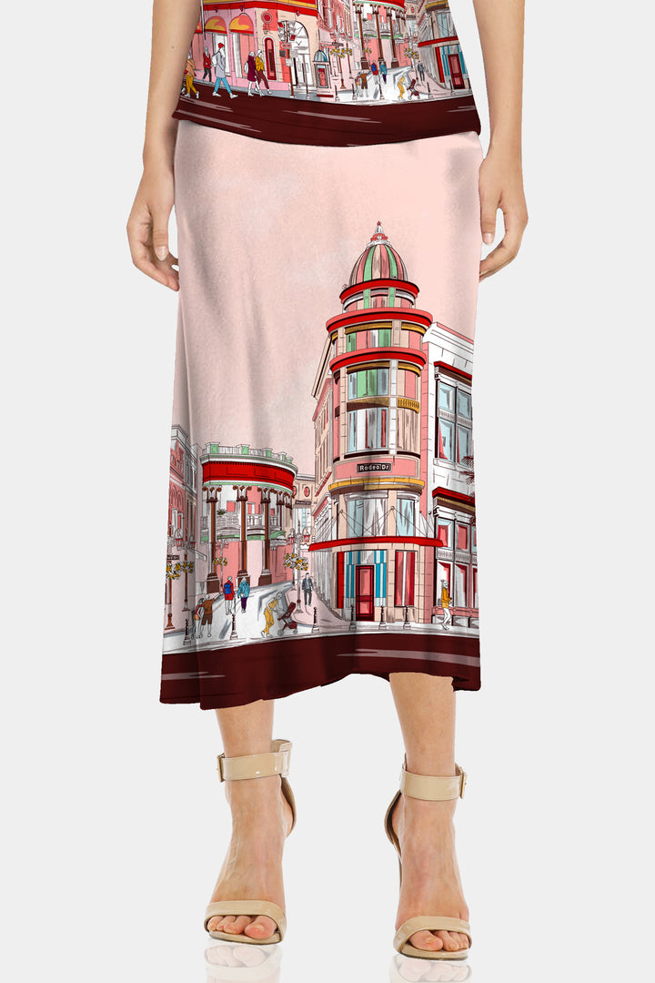 Kyle X Shahida,
Rodeo Drive Print,
printed skirt,
ladies knee length skirts,