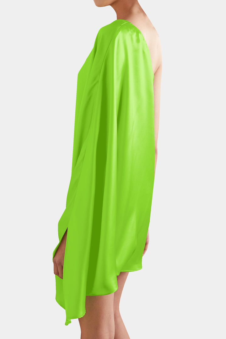 "neon green color dress" "Kyle X Shahida" "one shoulder clothes" "cute short dresses"