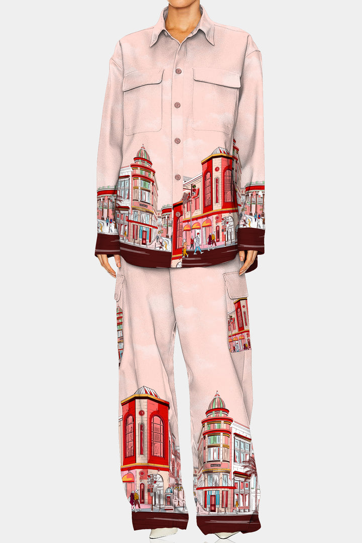 Kyle X Shahida,
Rodeo Drive Print,
straight pants,
straight leg pull on pants,