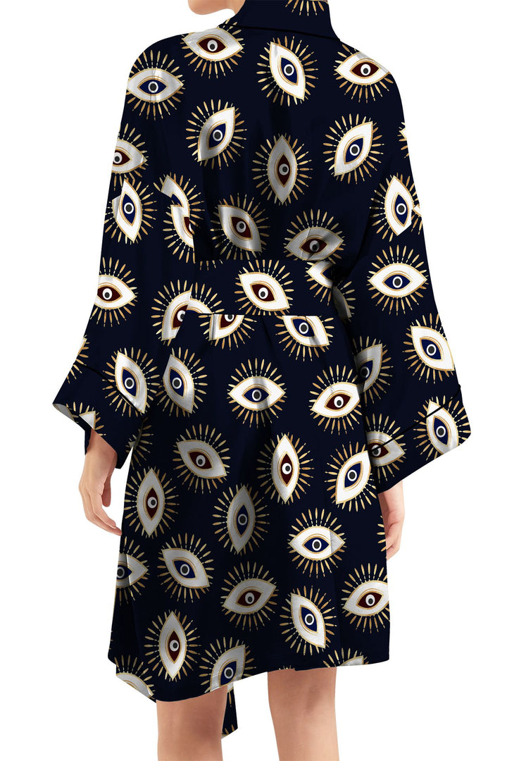 "short silk robe womens" "printed silk robe" "women's short kimono" "Kyle X Shahida"