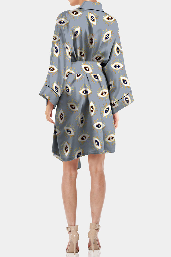 printed robes womens, Kyle X Shahida, womens gray robe, silk robes for women short,