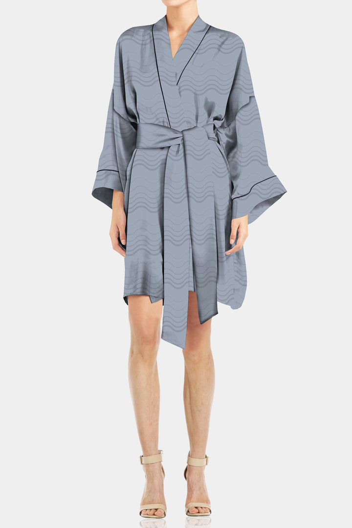 "grey robe womens" "Kyle X Shahida" "grey kimono" "ladies short kimono" "silk robe women short"