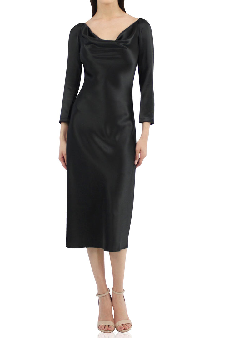 "black mid length dress" "dress long sleeve midi" "Kyle X Shahida" "cowl dress midi"