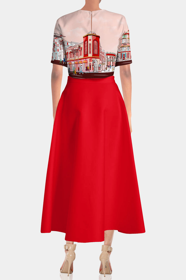 Kyle X Shahida,
mid length skirts,
printed midi skirt,
printed skirt,