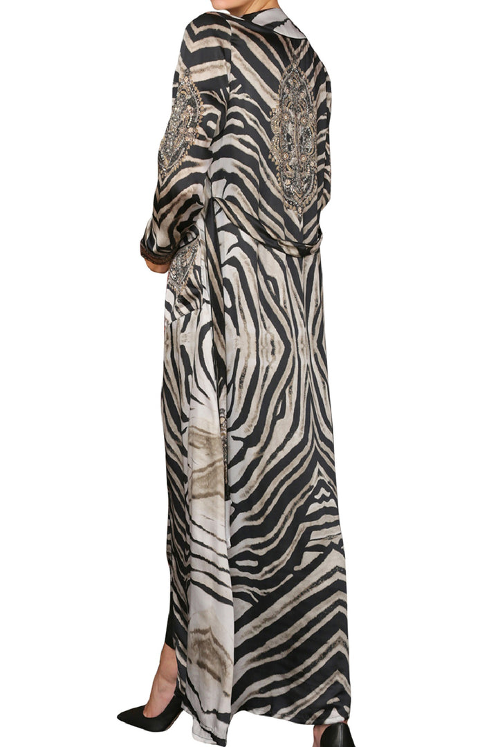 "zebra silk robe" "womens long kimono robe" "long kimono silk robe" "Kyle X Shahida" 