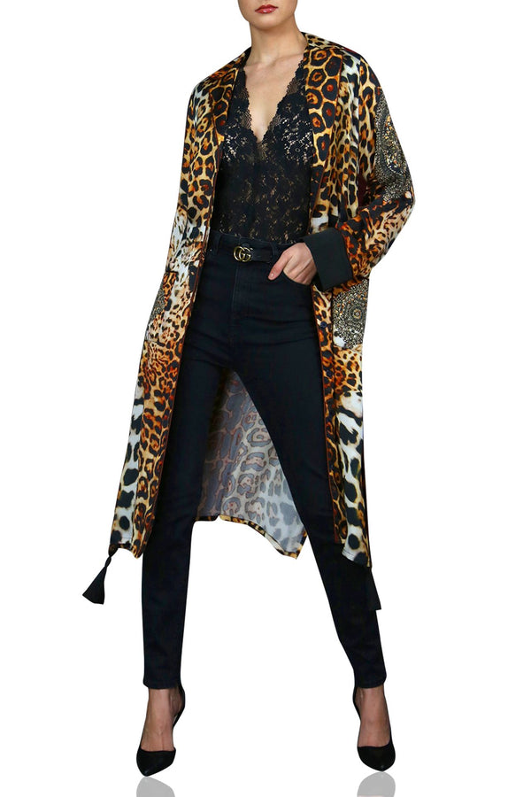 Leopard Print Satin Silk Coat