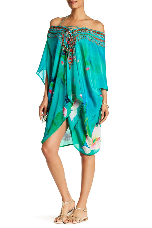 Green Short caftan Dress Floral print