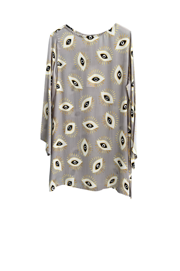 Kaftan Top in Eye Print Grey