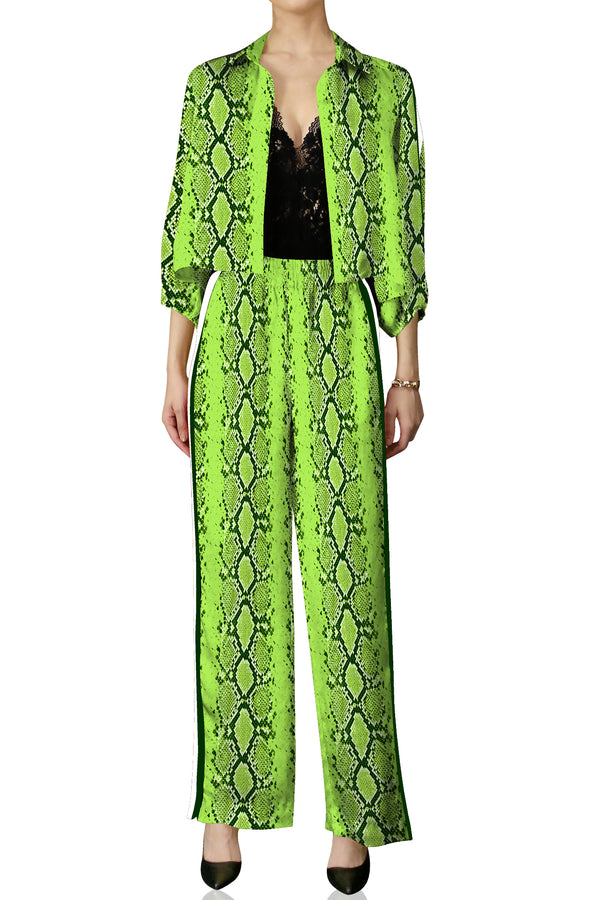 Sharp Green Matching Suit Set in Snake Print Made with Cupro