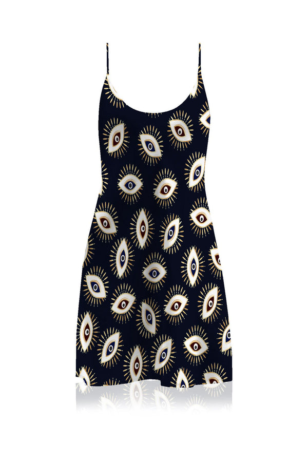 Vegan Silk Collection Mini Camisole Slip Dress In Evil Eye Black