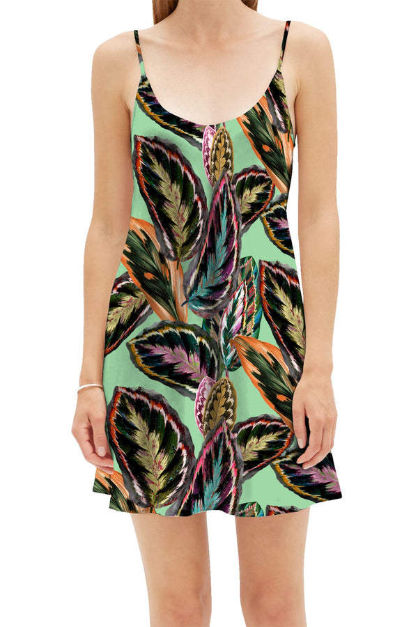 Vegan Silk Mini Top Leaf Print  in Green