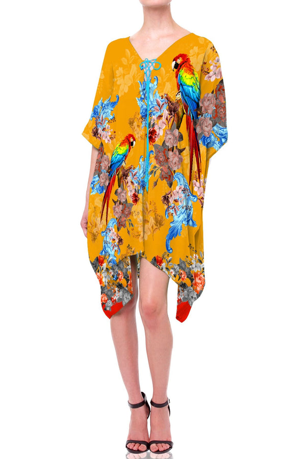 Designer Short lace-up kaftan dress yellow