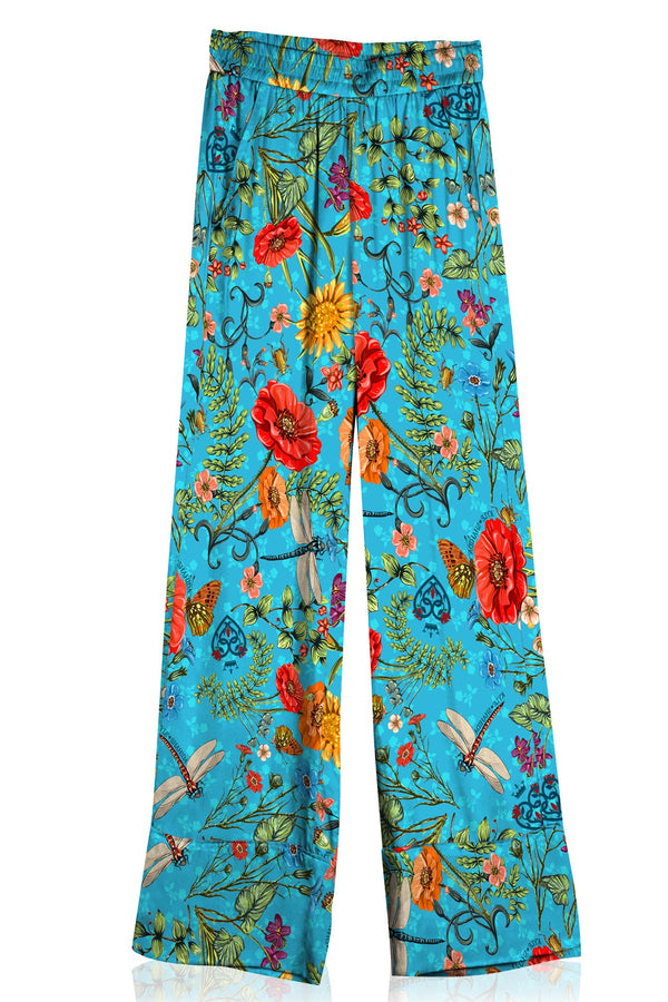 Silk Straight Leg Pants in Sky Blue