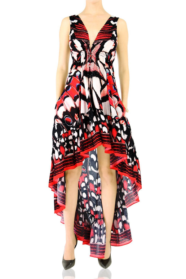 Butterfly Print High Low Maxi Dress