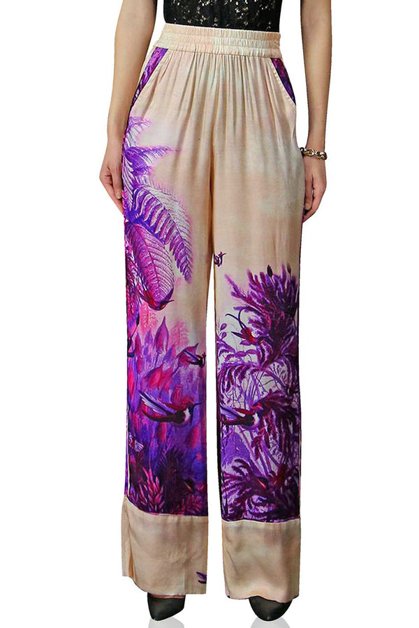 Designer  Bird Print Straight Leg Pants