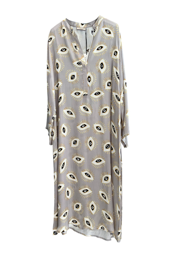 Long Satin Kaftan in Eye Print