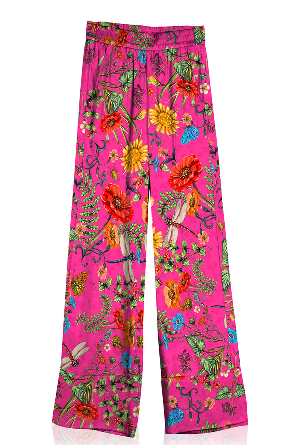 Signature Print Silk Pants in Fuchsia