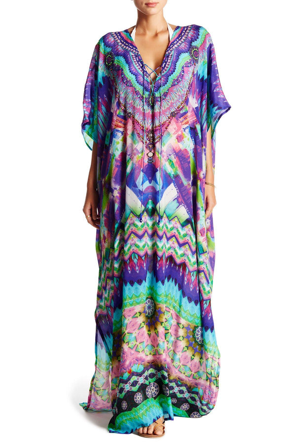 Long Printed Kaftan in Blue