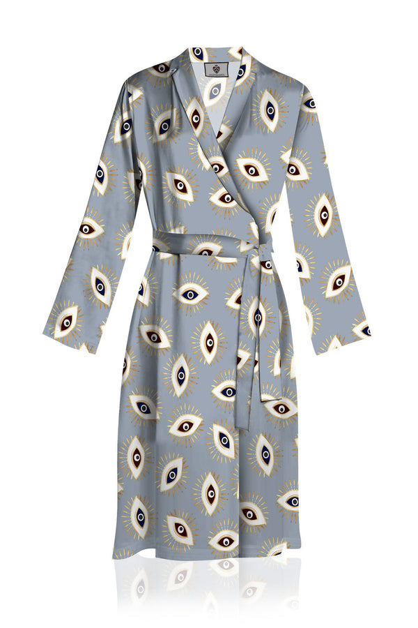 Midi Length Wrap Dress Made With Biodegradable  Fabrics Evil Eye Grey