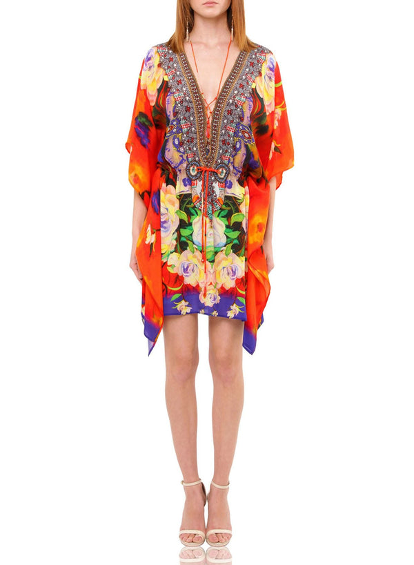 Floral Print Kaftan Dress Short