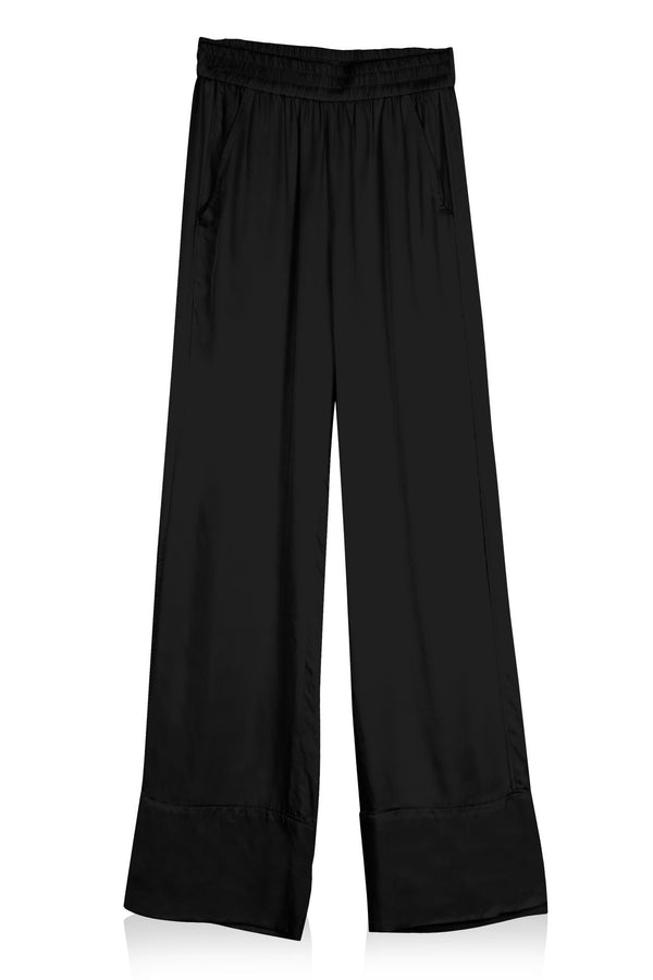 Silk Straight Leg Pants in Black