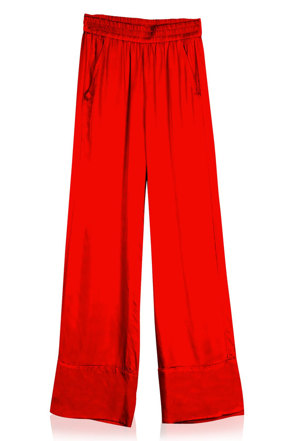 Silk Straight Leg Pants Sunset Red