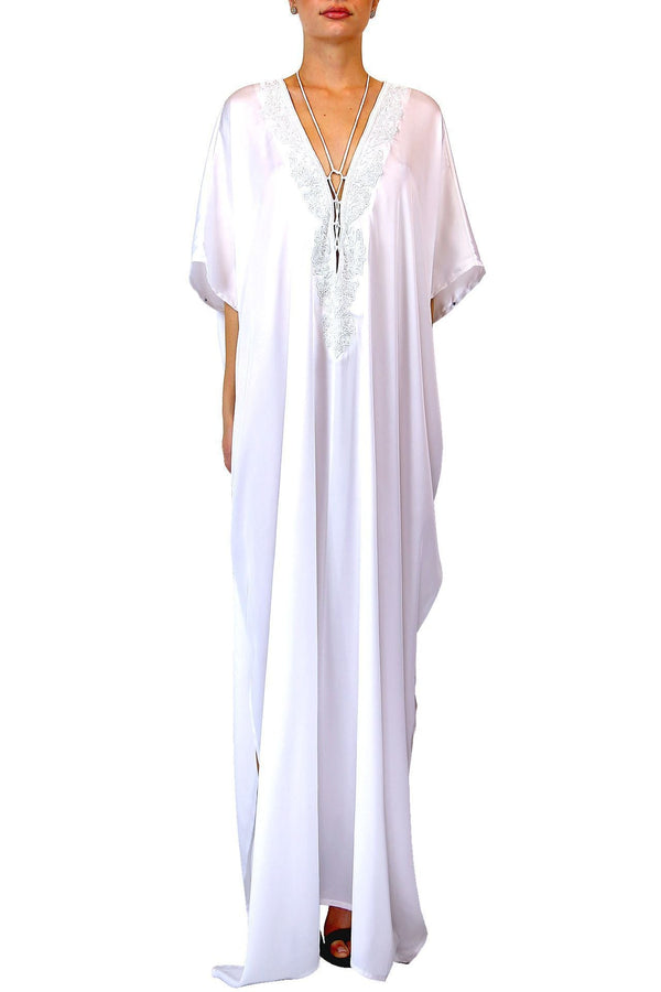 White Lace Up V Neck Kaftan