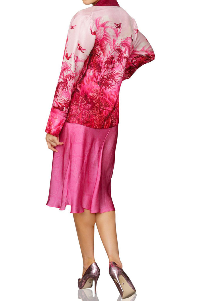 Printed Short Silk Jacket-Fuchsia