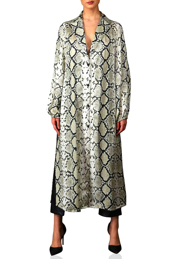 Button Down Shirt Dress In Snake Print