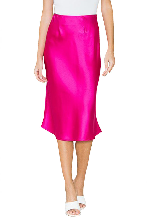 Satin Maxi Skirt in Fuchsia